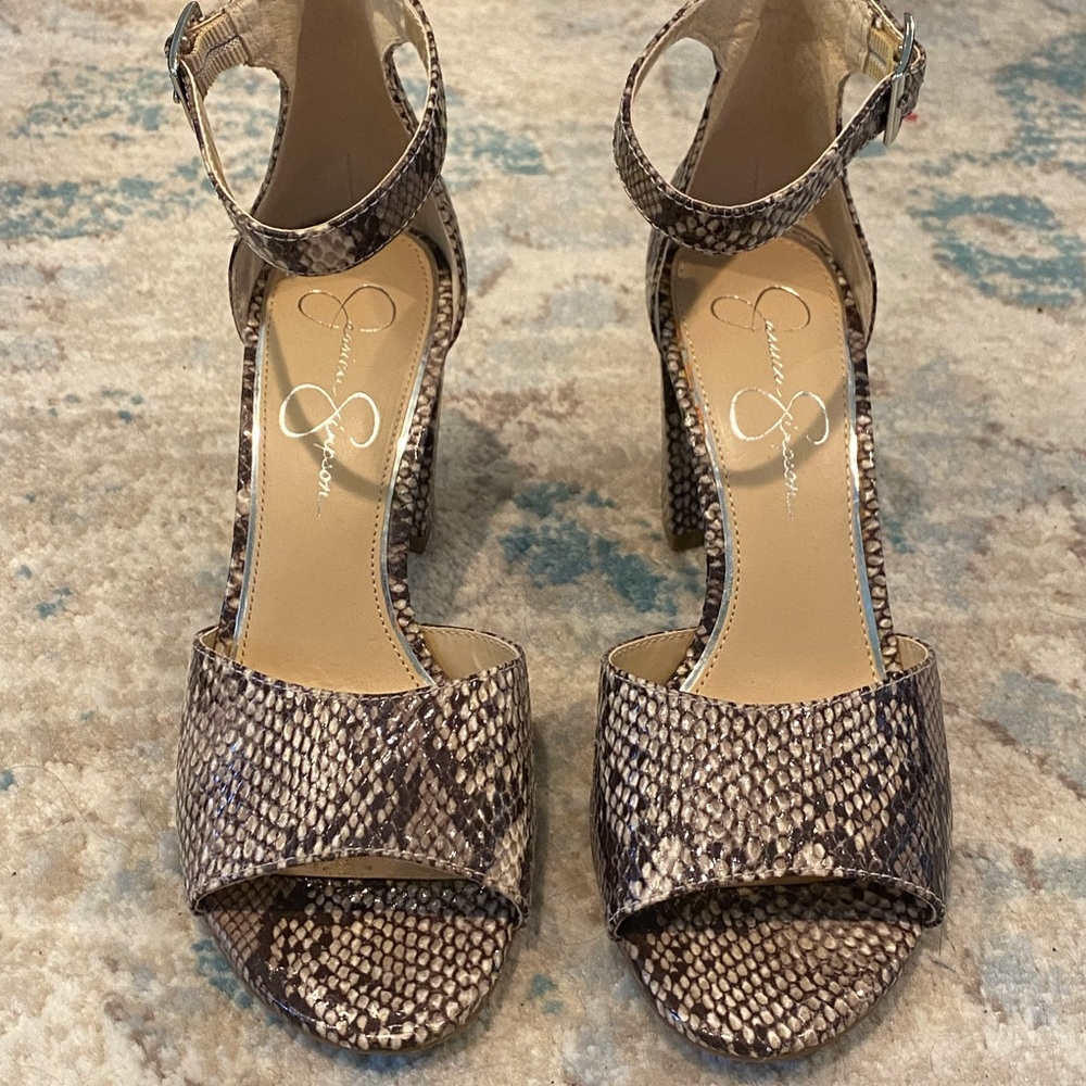 Jessica Simpson Snakeskin Ankle Strap Heels 👠